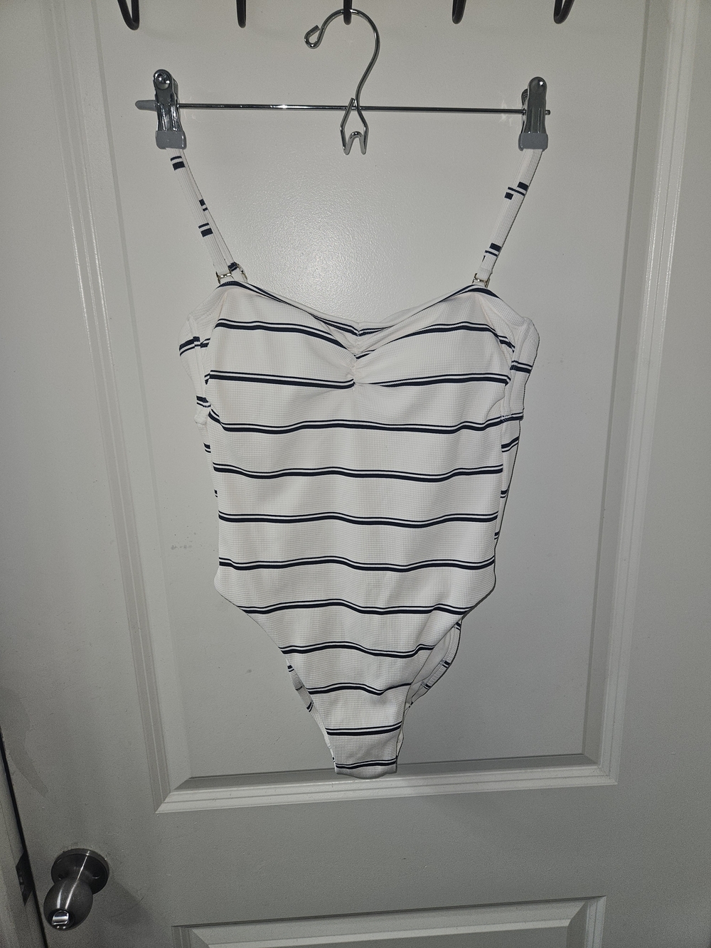 Shade & Shore White One-Piece Swimsuit with Navy Trim